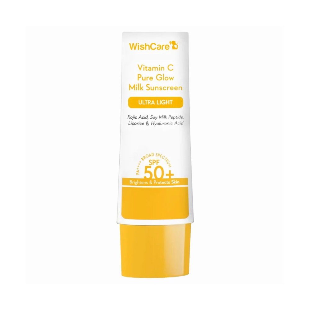 wishcare-vitamin-c-pure-glow-milk-sunscreen-ultra-light-spf-50-pa1 Wishcare Vitamin C Pure Glow Milk Sunscreen Ultra Light SPF 50+ PA++++ Size: 50 gm - Image 1